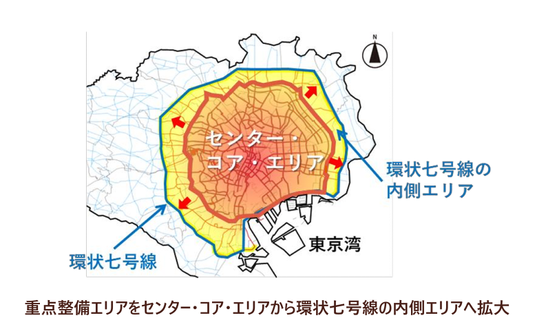 センターコアエリアから環状七号線の内側エリアへ